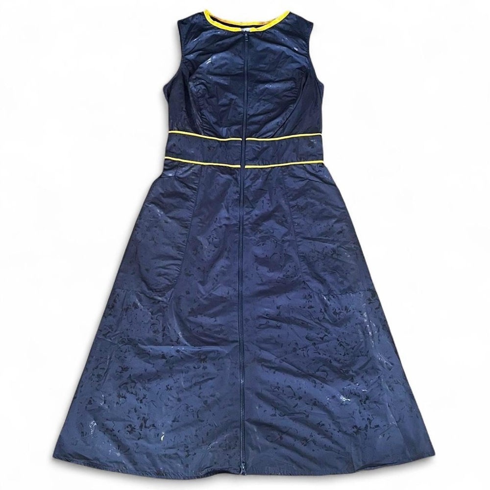 Snider navy designer A line sleeveless dress with yellow trim + side pockets